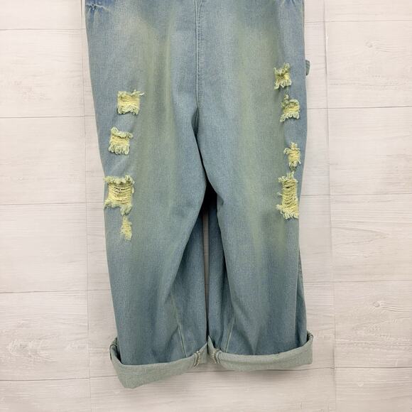 Monthorigin Loose Fit Baggy Distressed Denim Drop Crotch Overalls Size L Slouchy - Picture 4 of 14